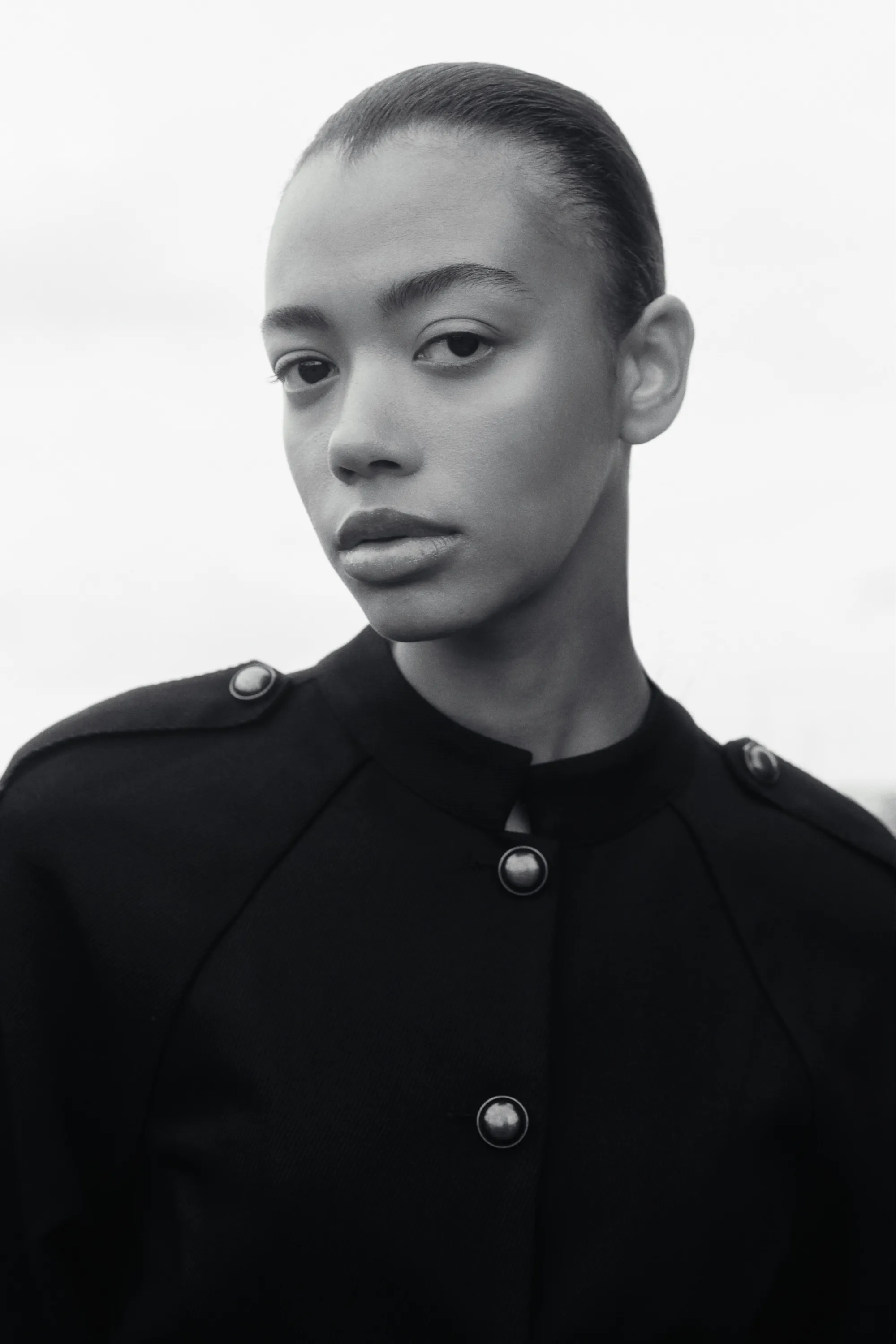 Veste en twill avec col sans rabat - Noir