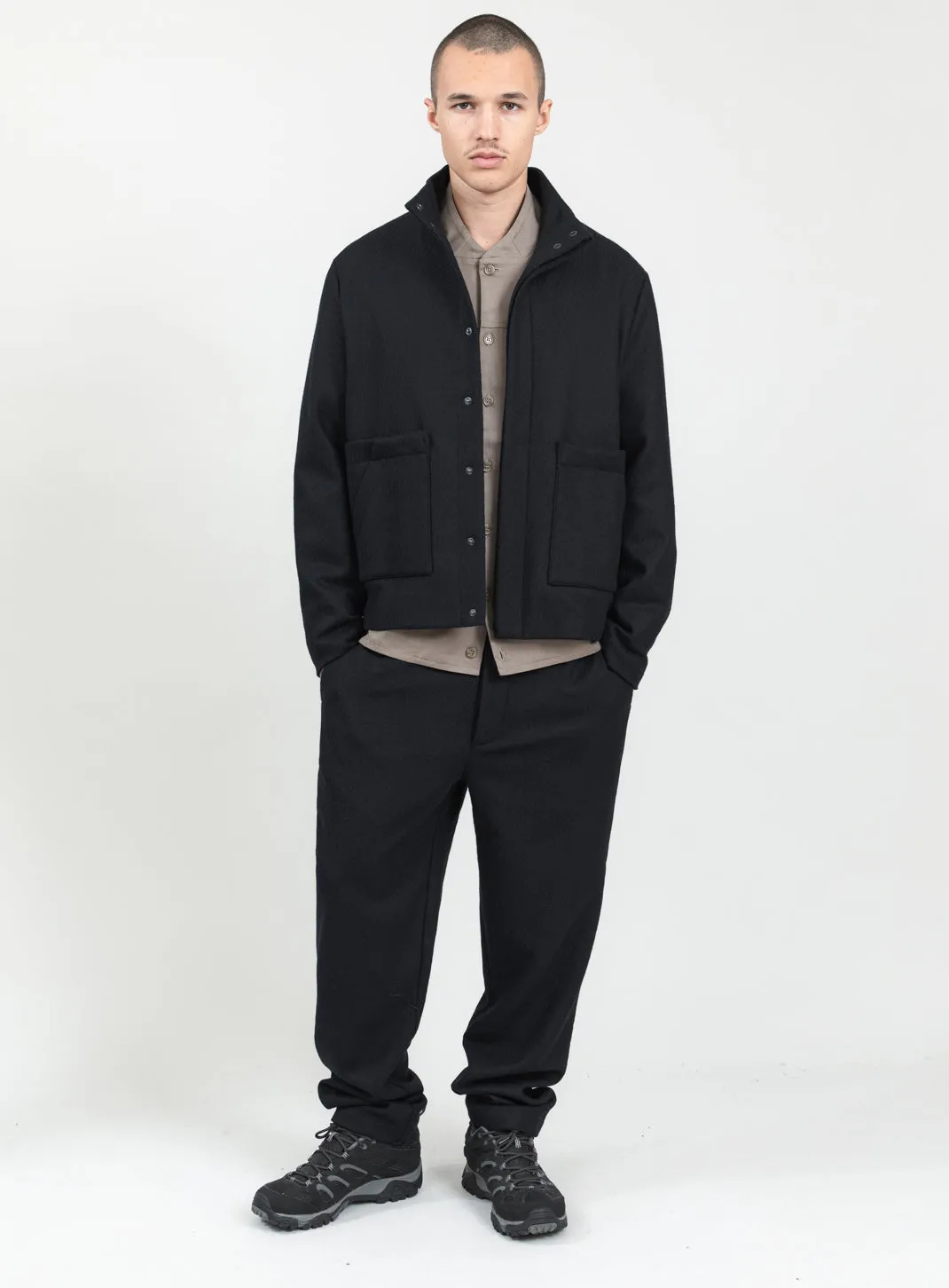 Safari Jacket in Navy Blue Wool & Cashmere