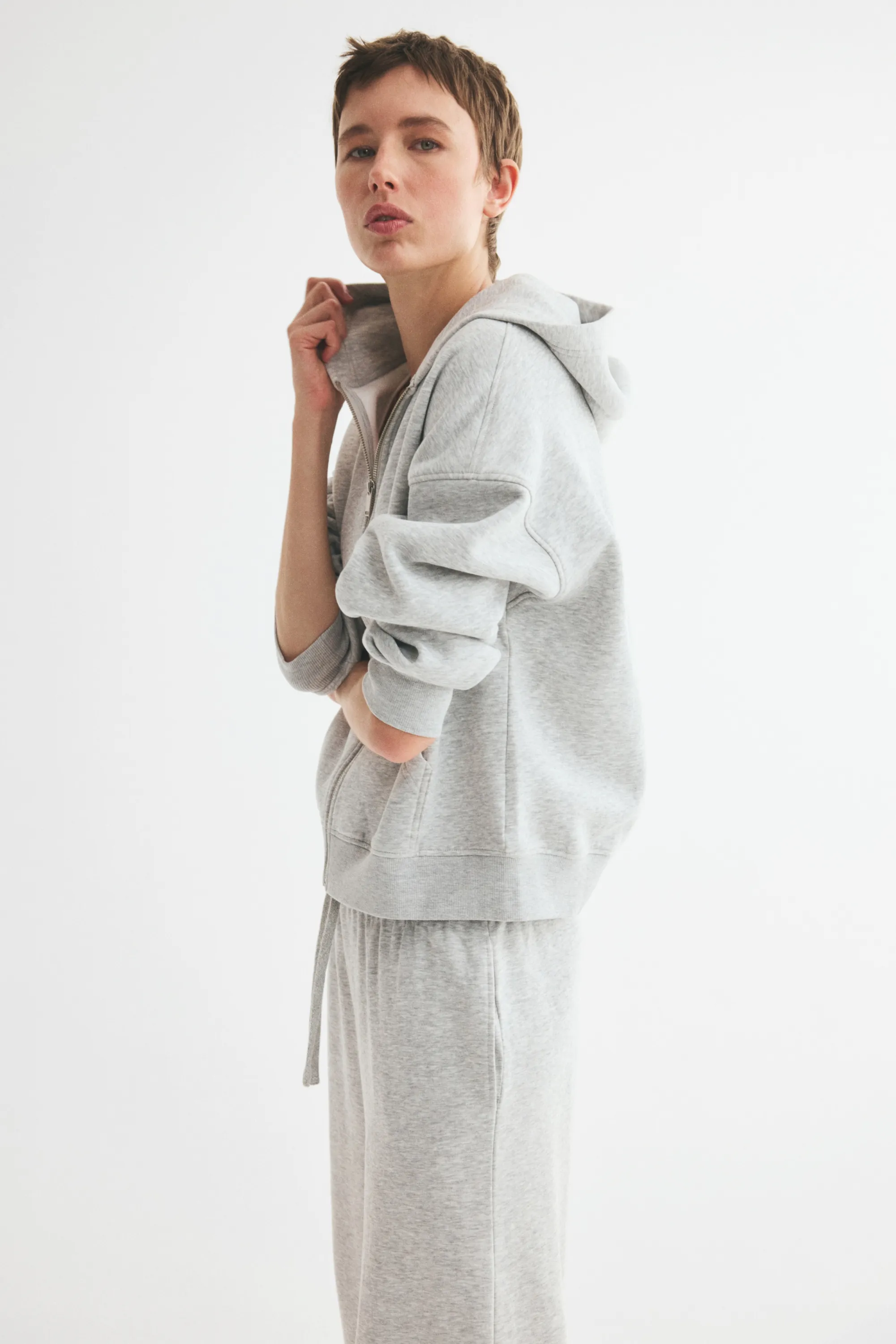 Veste à capuche zippée - Gris clair chiné