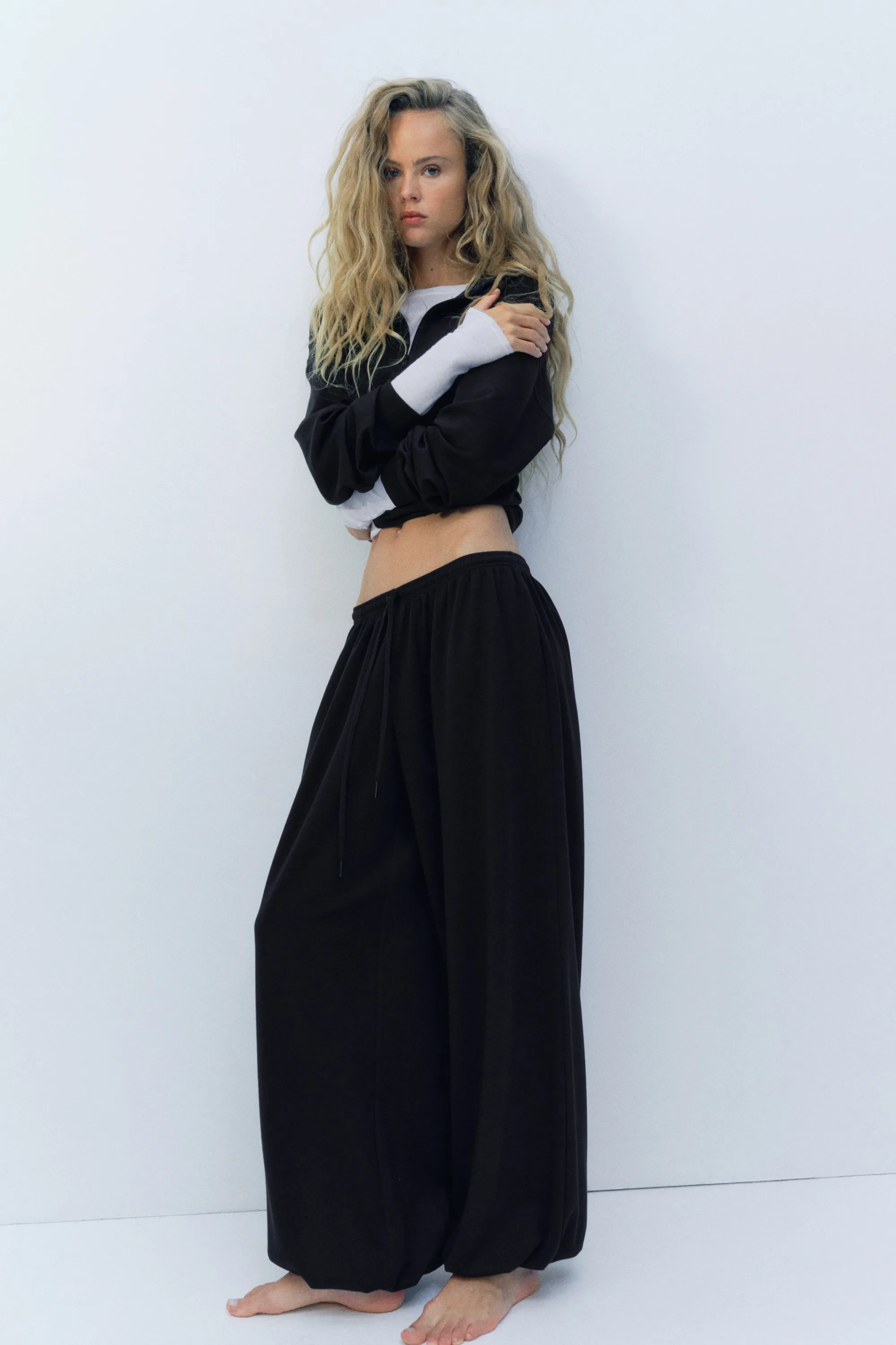 Pantalon jogger ballon en viscose mélangée - Noir