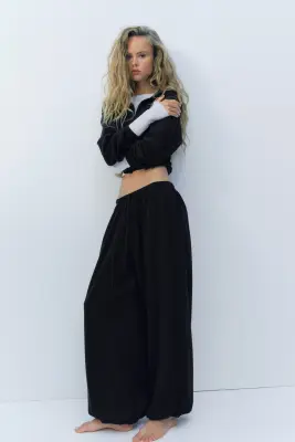 Pantalon jogger ballon en viscose mélangée - Noir — photo 1