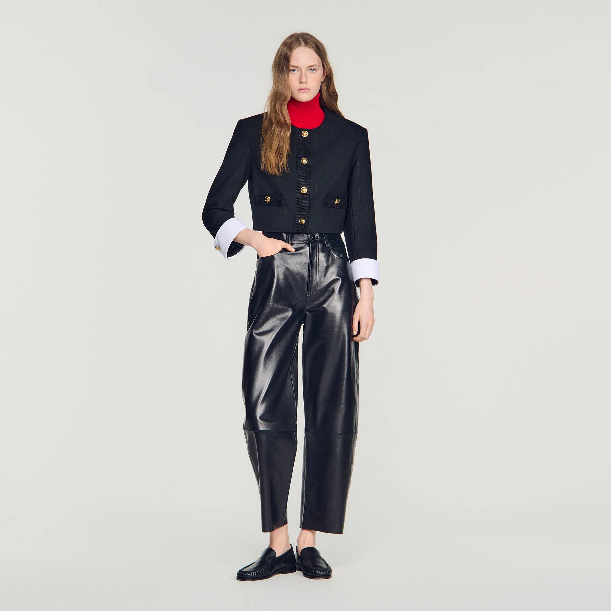 Veste courte en laine à rayures 