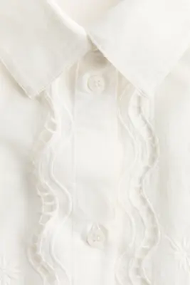 Chemise de plage en coton avec broderie anglaise - Blanc — photo 4