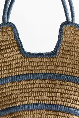 Sac shopping en paille - Beige clair/rayé — photo 2