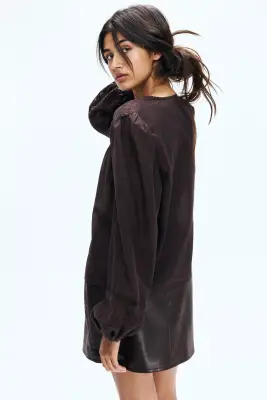 Blouse avec dentelle - Marron foncé — photo 3