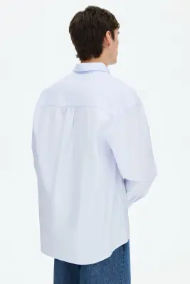 Chemise Relaxed Fit en popeline de coton - Bleu clair — photo 3