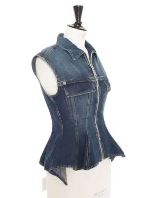 Veste top sans manche en jean bleu zip argent Prix boutique 1200€ Taille S — photo 2