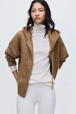 Veste à capuche zippée en maille - Beige foncé — photo 1