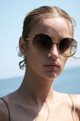 Lunettes de soleil rondes - Doré/vert — photo 1
