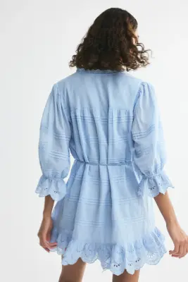 Robe en coton avec broderie anglaise - Bleu clair — photo 2
