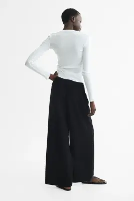 Pantalon plissé avec cordon de serrage - Noir — photo 3