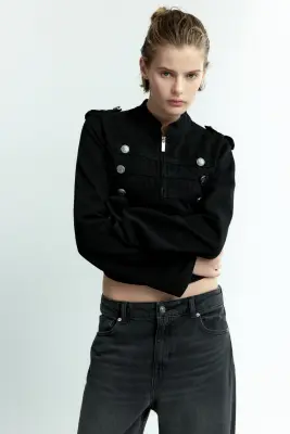 Veste à boutons en twill de coton - Noir — photo 2