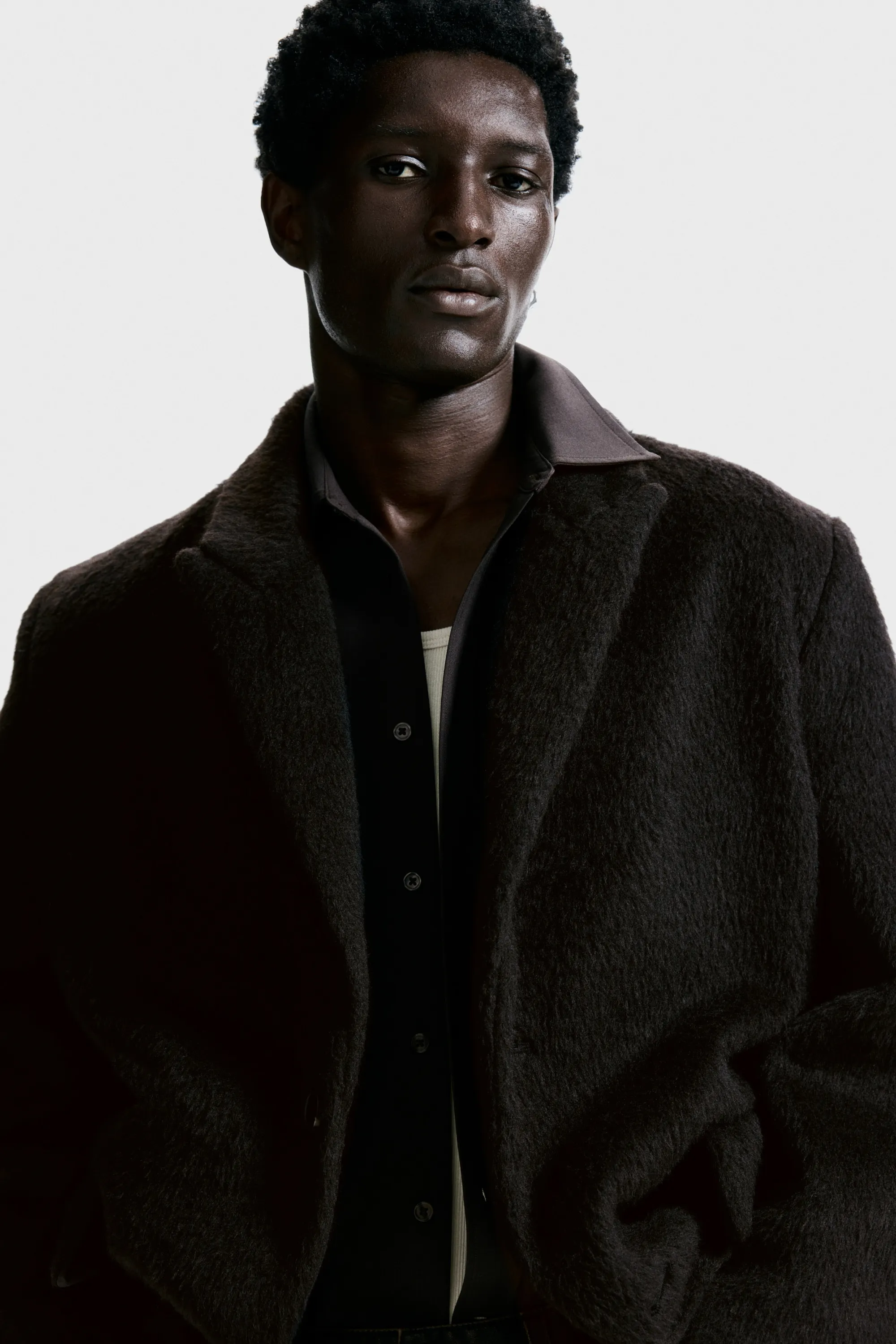 Manteau à fermeture droite en laine mélangée - Marron foncé