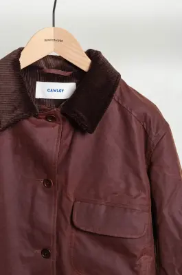 CAWLEY – BRITISH WAXED OILSKIN / 8-WALE CORD HUNTER JACKET – CHESTNUT/CHOCOLATE — photo 4