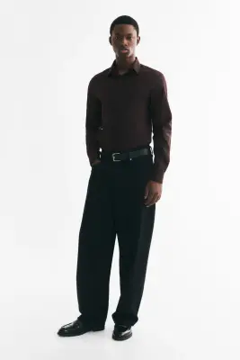 Chemise Slim Fit repassage facile - Marron foncé — photo 2
