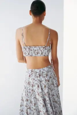 Top bralette à bords ruchés - Bleu ancien clair/fleuri — photo 2
