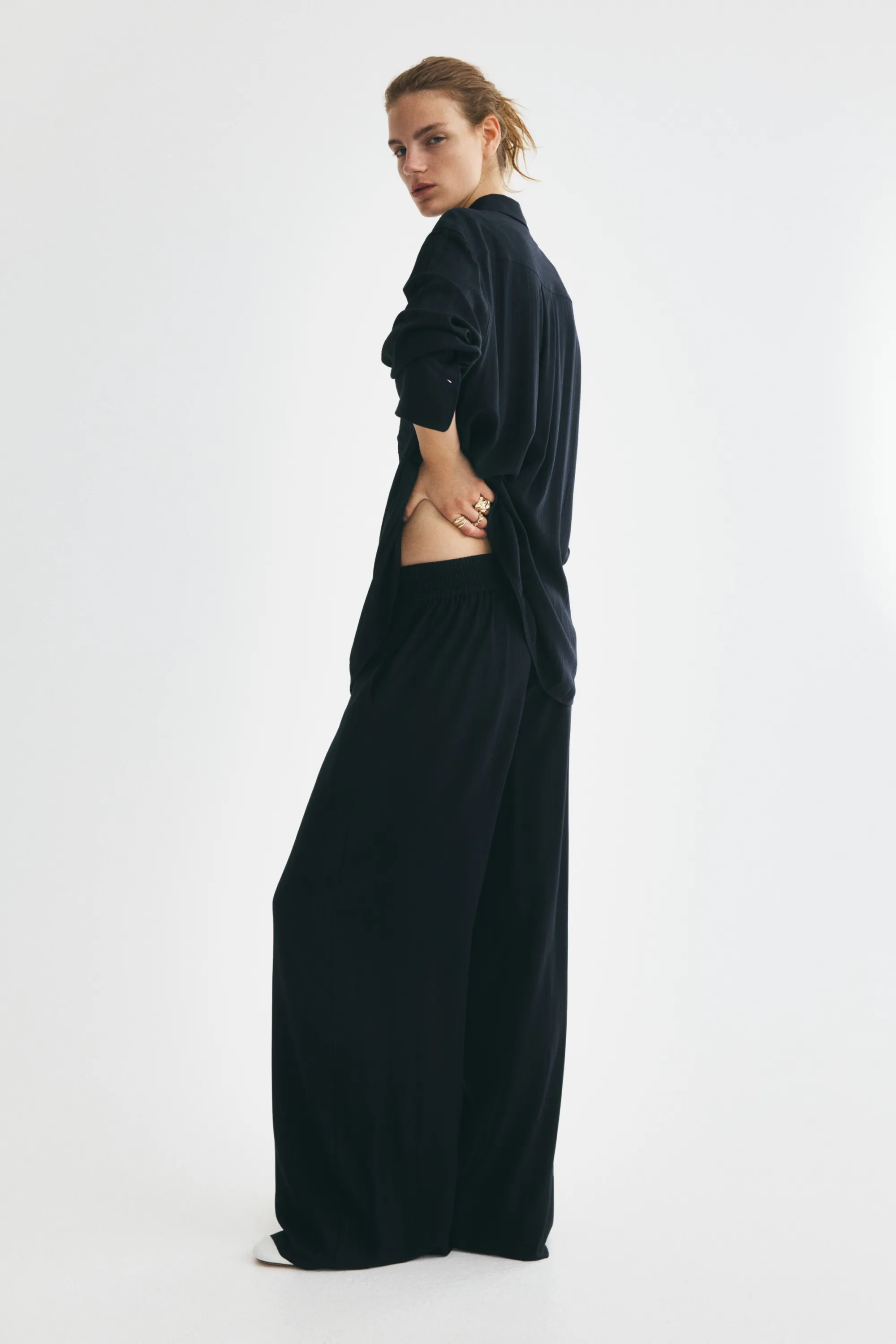 Pantalon loose en viscose - Bleu marine