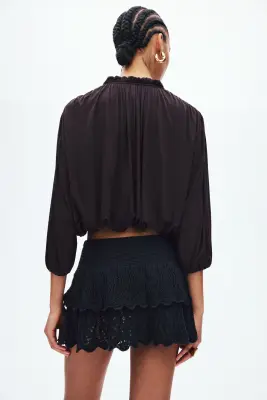 Top froncé en viscose - Marron foncé — photo 3