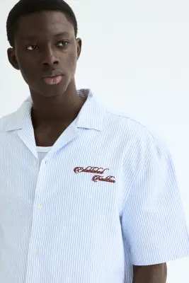 Chemise Relaxed Fit en coton avec motif brodé - Bleu clair — photo 2
