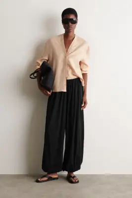 CHEMISE BOUTONNÉE EN LIN À COL EN V - PÊCHE — photo 1