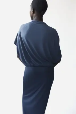 Robe asymétrique à effet drapé - Bleu foncé — photo 2