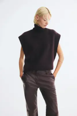 Pull sans manches loose avec col cheminée - Violet foncé — photo 2