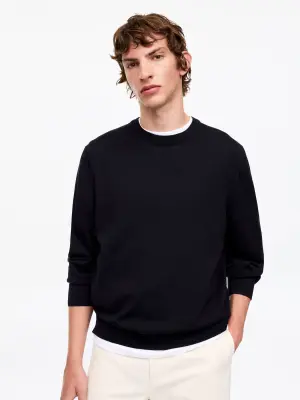 Pull en laine mérinos en maille fine - Bleu foncé — photo 3