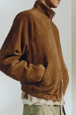 Veste en cuir velours - Marron clair — photo 3