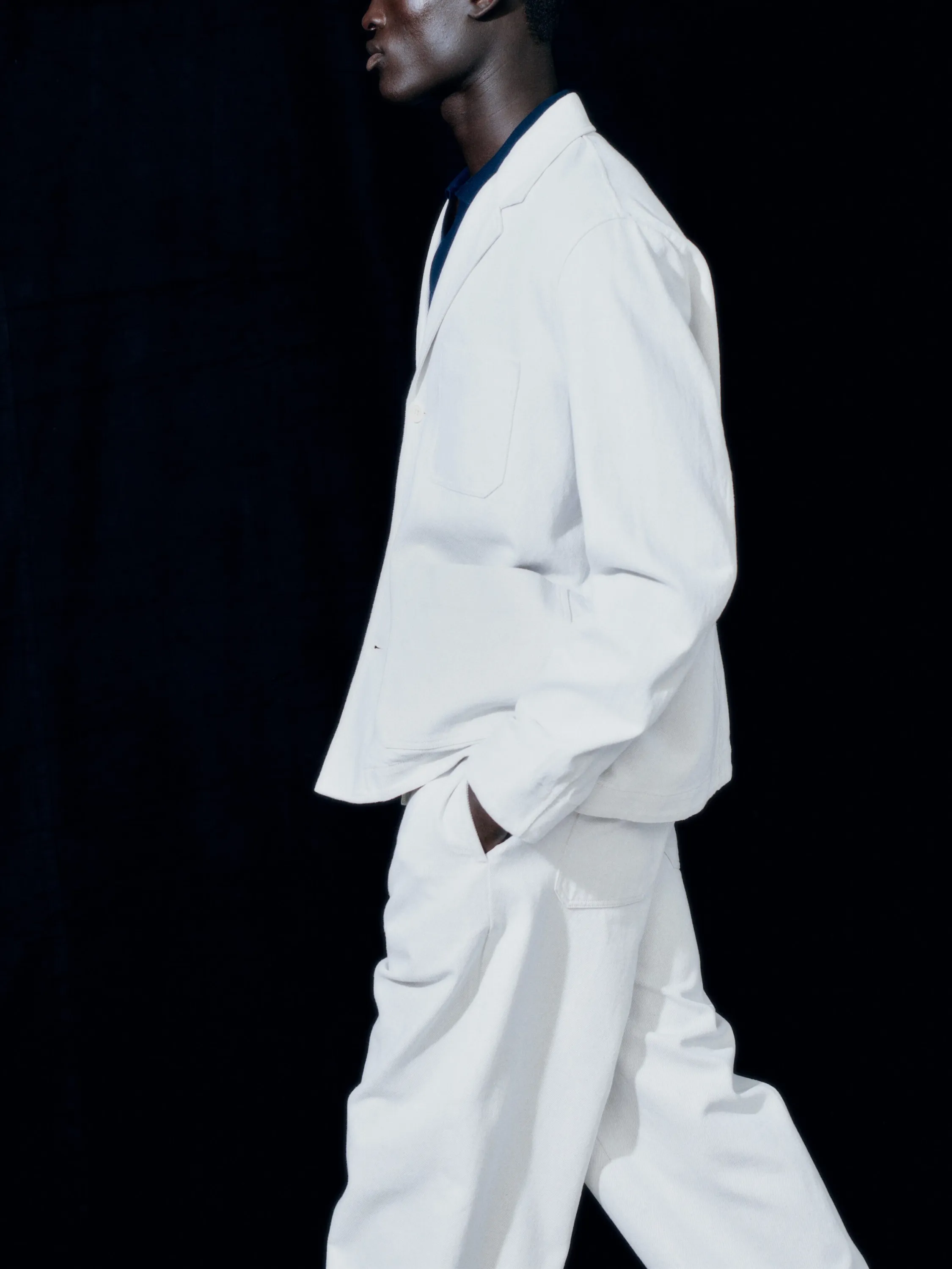 Pantalon ample en coton et lin - Blanc cassé