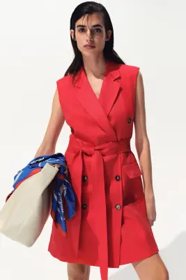Robe blazer en lin mélangé - Rouge — photo 1