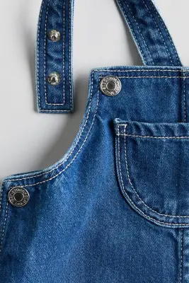 Ensemble 2 pièces avec robe salopette et top - Bleu denim/blanc — photo 2