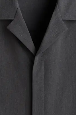 Chemise Relaxed Fit en lin mélangé avec col cubain - Gris foncé — photo 4
