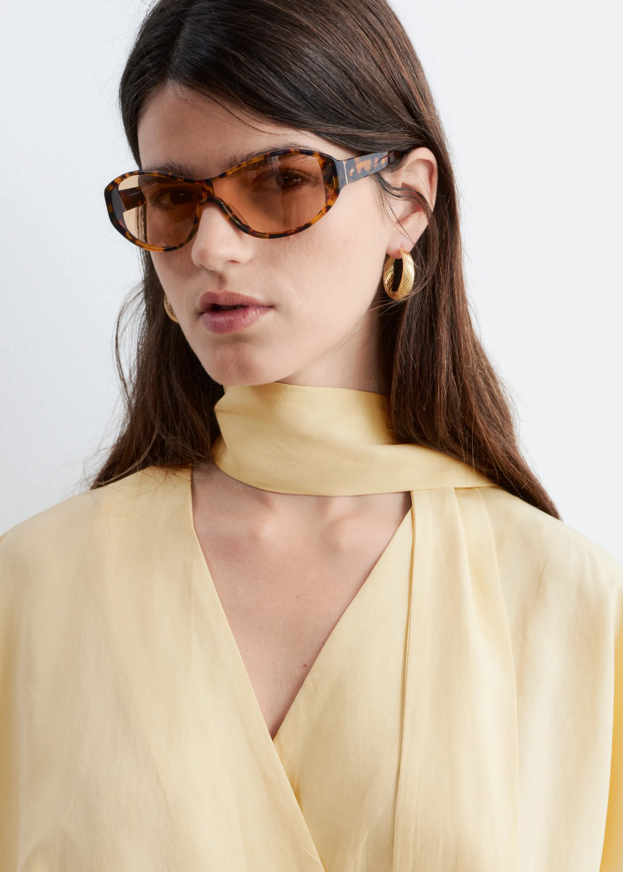Robe portefeuille courte avec foulard - Jaune