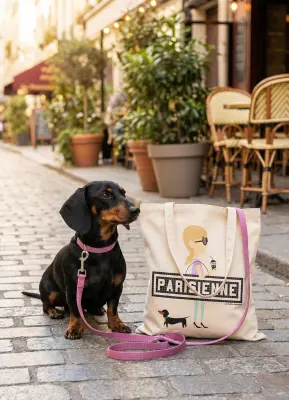 TOTE BAG IMPRIMÉ - PARISIENNE TECKEL- ÉCRU — photo 2