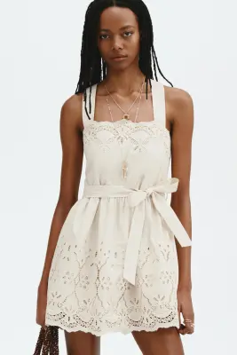 Robe avec broderie anglaise - Beige clair — photo 2
