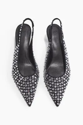 Escarpins à strass avec bride arrière - Bleu marine — photo 1