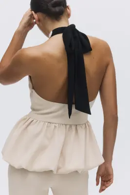 Top dos nu avec base à effet boule - Beige clair — photo 3