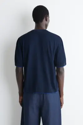 T-SHIRT SUPERPOSÉ EN MAILLE DE COTON - BLEU MARINE / BLEU COBALT — photo 4