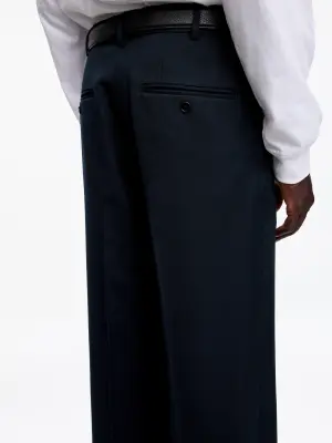 Pantalon tailleur large en laine - Bleu foncé — photo 4