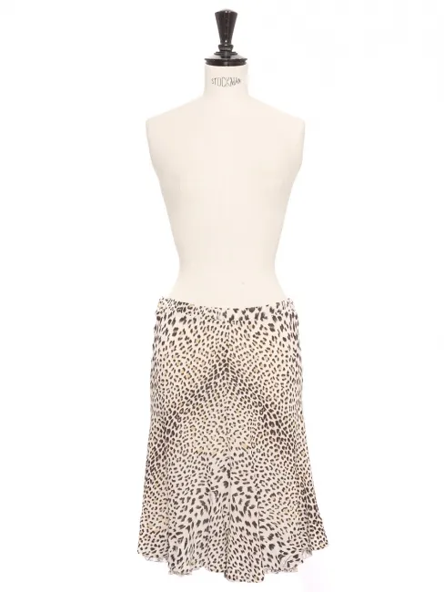 Jupe fluide en mousseline de soie blanc imprimé léopard Prix boutique 1850€ Taille 36