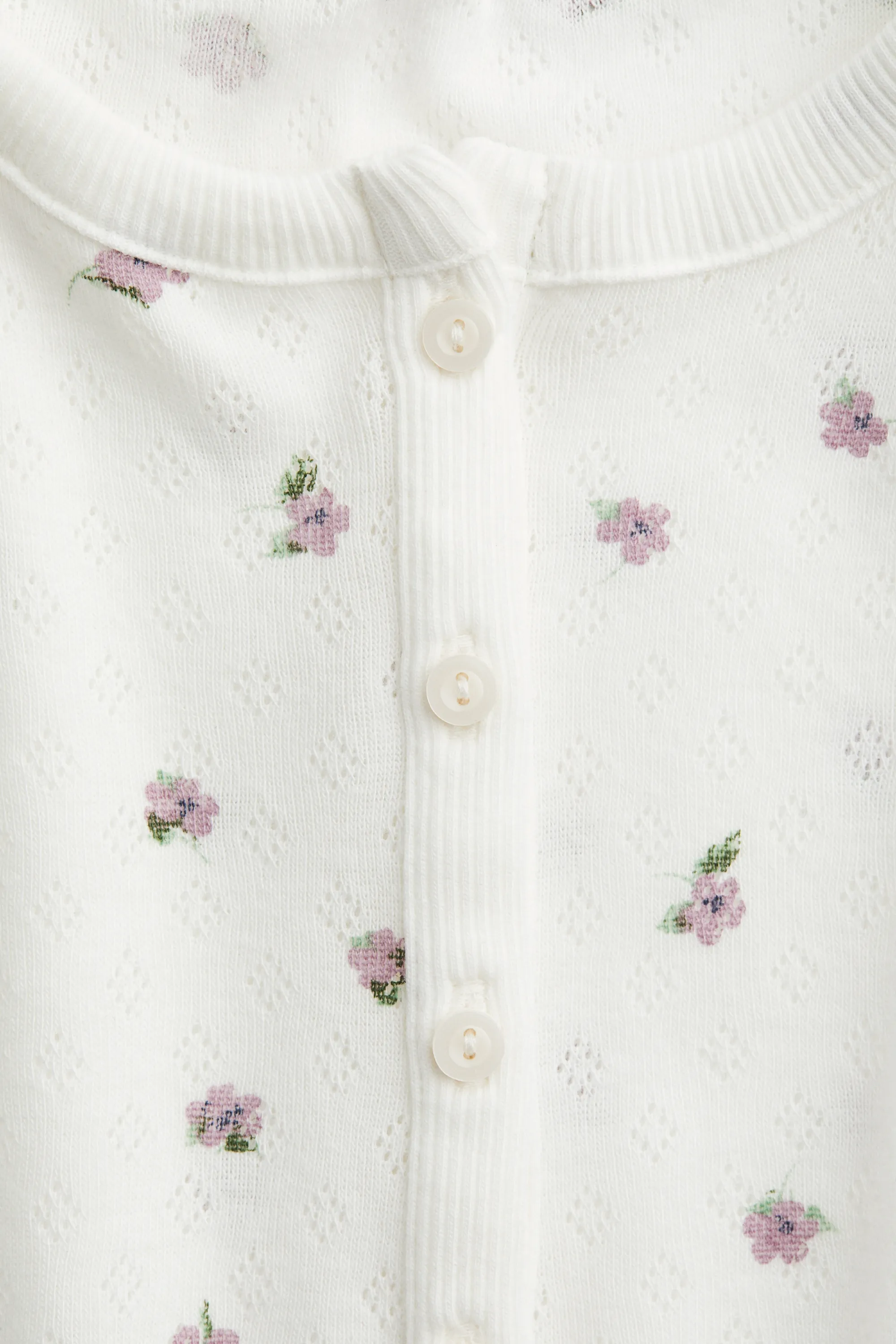 Top en jersey pointelle - Blanc/fleuri