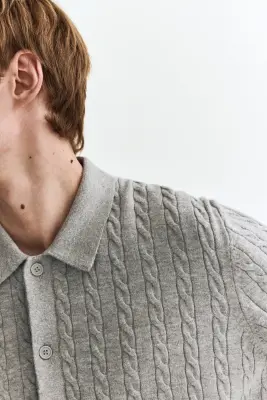 Chemise Regular Fit en maille torsadée - Gris — photo 1