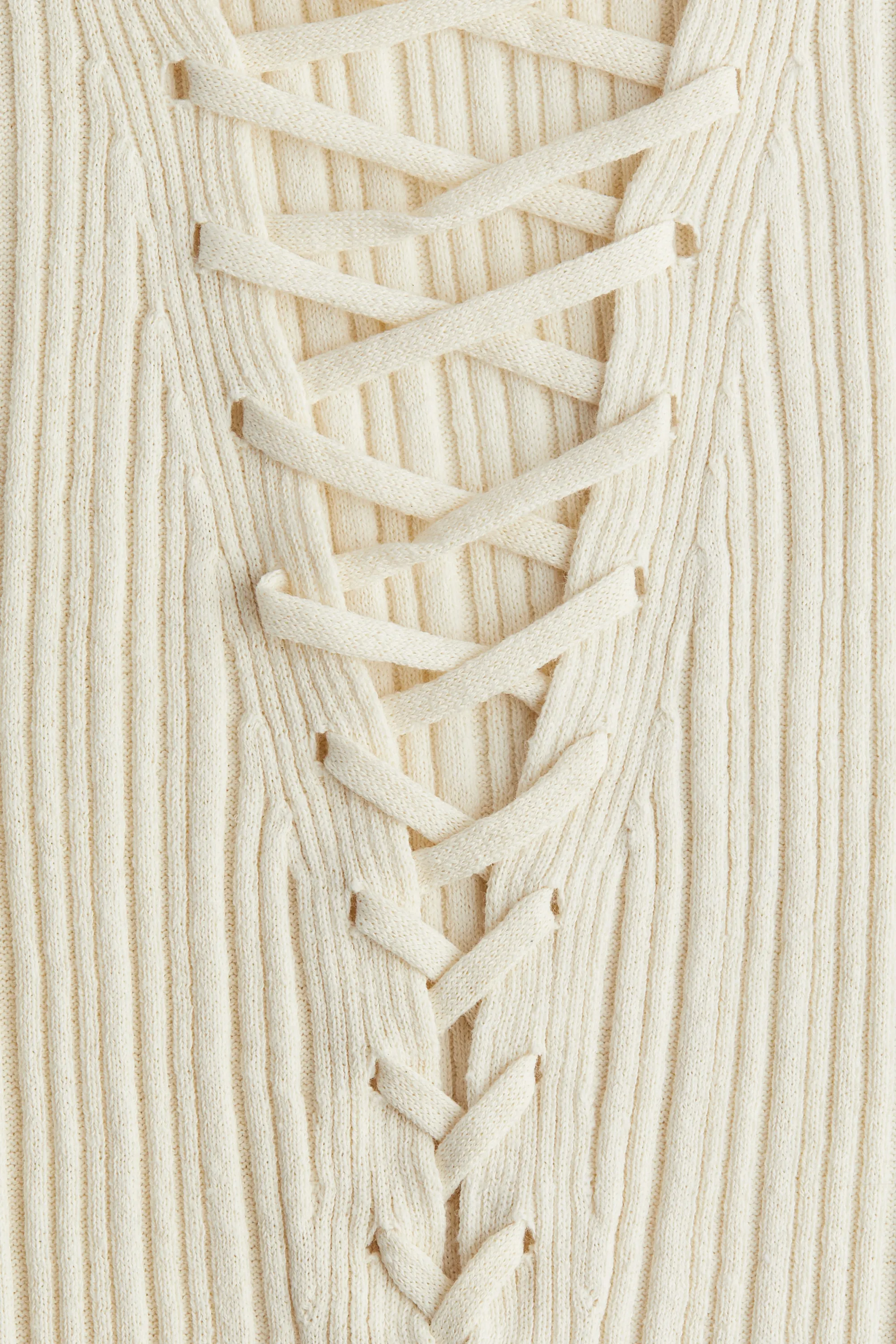 Débardeur en maille côtelée avec laçage - Beige clair