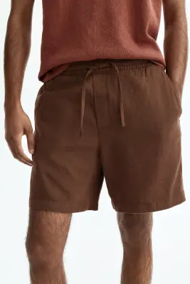 Short Relaxed Fit en lin mélangé - Marron — photo 2
