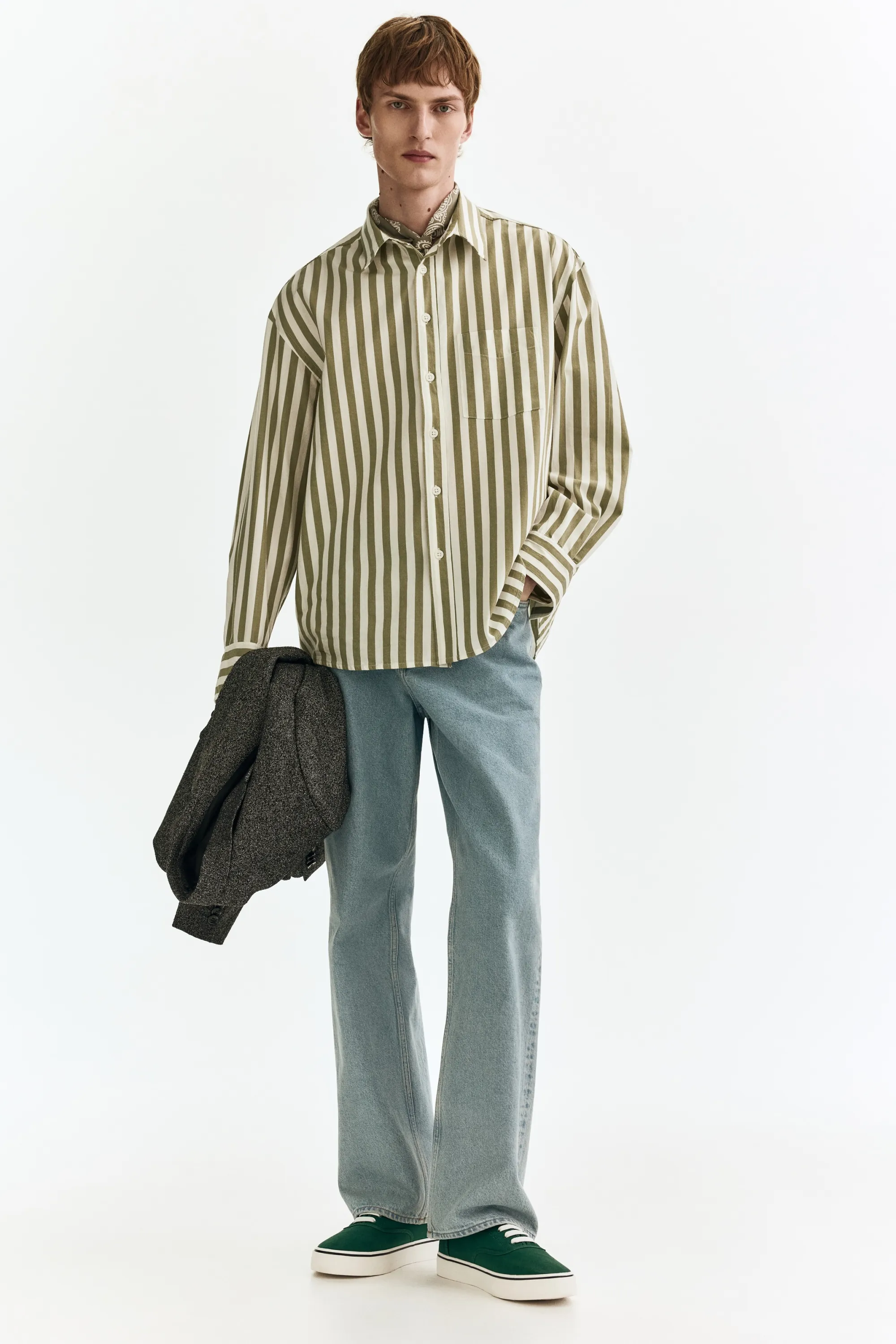 Chemise Relaxed Fit en popeline - Vert kaki/rayé