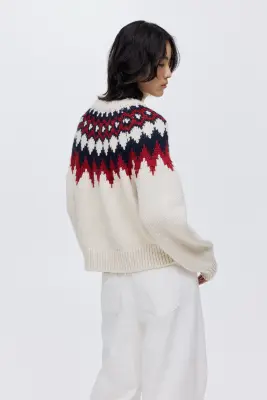 Pull en maille jacquard - Crème/motif — photo 2