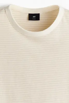 T-shirt Relaxed Fit en lin mélangé - Crème/rayé — photo 5