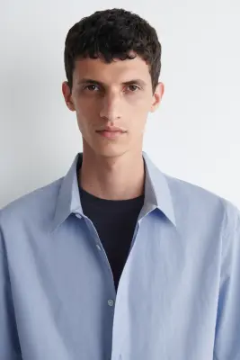 CHEMISE À MANCHES COURTES DÉCONTRACTÉE EN COTON - BLEU CIEL — photo 3
