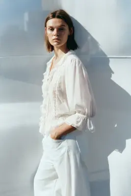 Blouse avec dentelle - Blanc — photo 2
