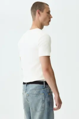 Slim Fit Henley top - Crème — photo 3